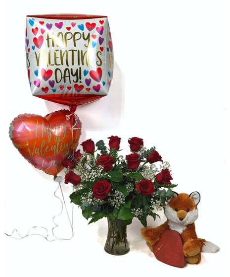 Make a Scene - Dozen Roses, Chocolates, Plush & Balloons