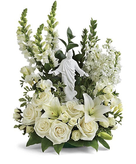 Garden of Serenity - Jesus Figurine Surrounded by White Flowers