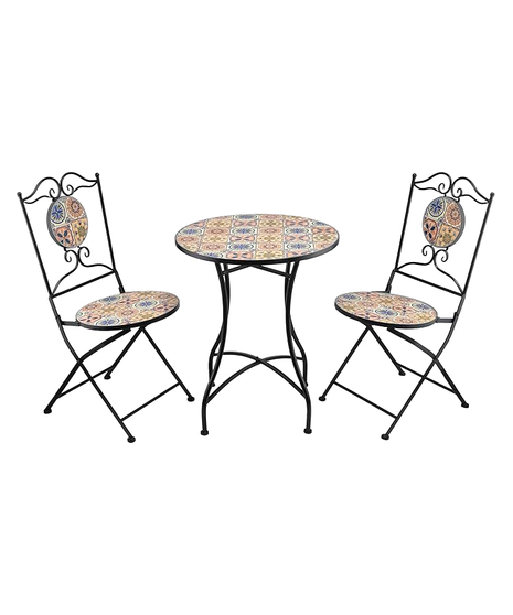 3 Piece Mosaic Bistro Set - Mediterranean Tile Table & Chairs