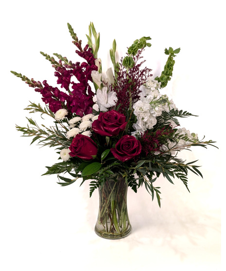 Tranquility - Burgundy & White One-Sided Arrangement