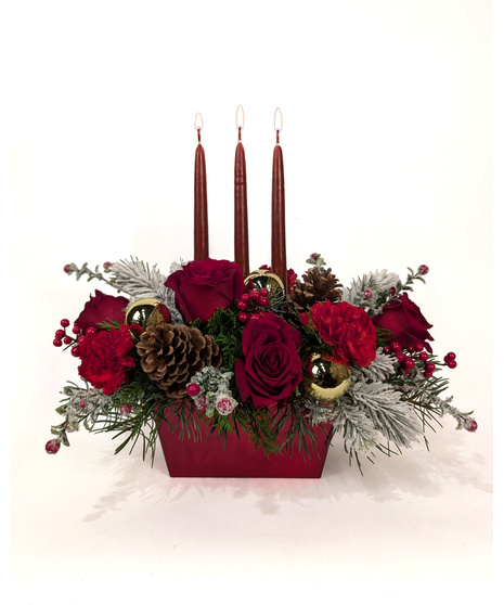 Merry & Bright - Three Candle Red Centerpiece