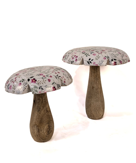 Floral Wooden Mushrooms - Cottage Core Home Decor