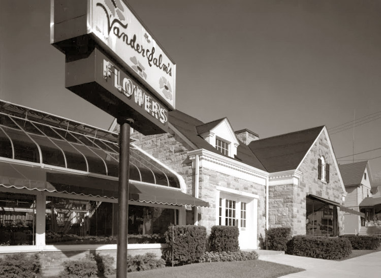 An exterior view of the VanderSalm's storefront, circa 1980